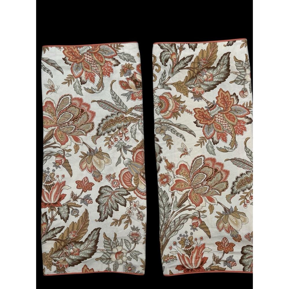 Raymond Waites Set Of 2 Standard Pillow Shams Jacobean Floral Coral Sage Pair